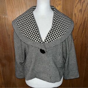 Cynthia Steffe Houndstooth Blazer 1 Button Wide Half Circle Collar Blk/Wht Y2K 8